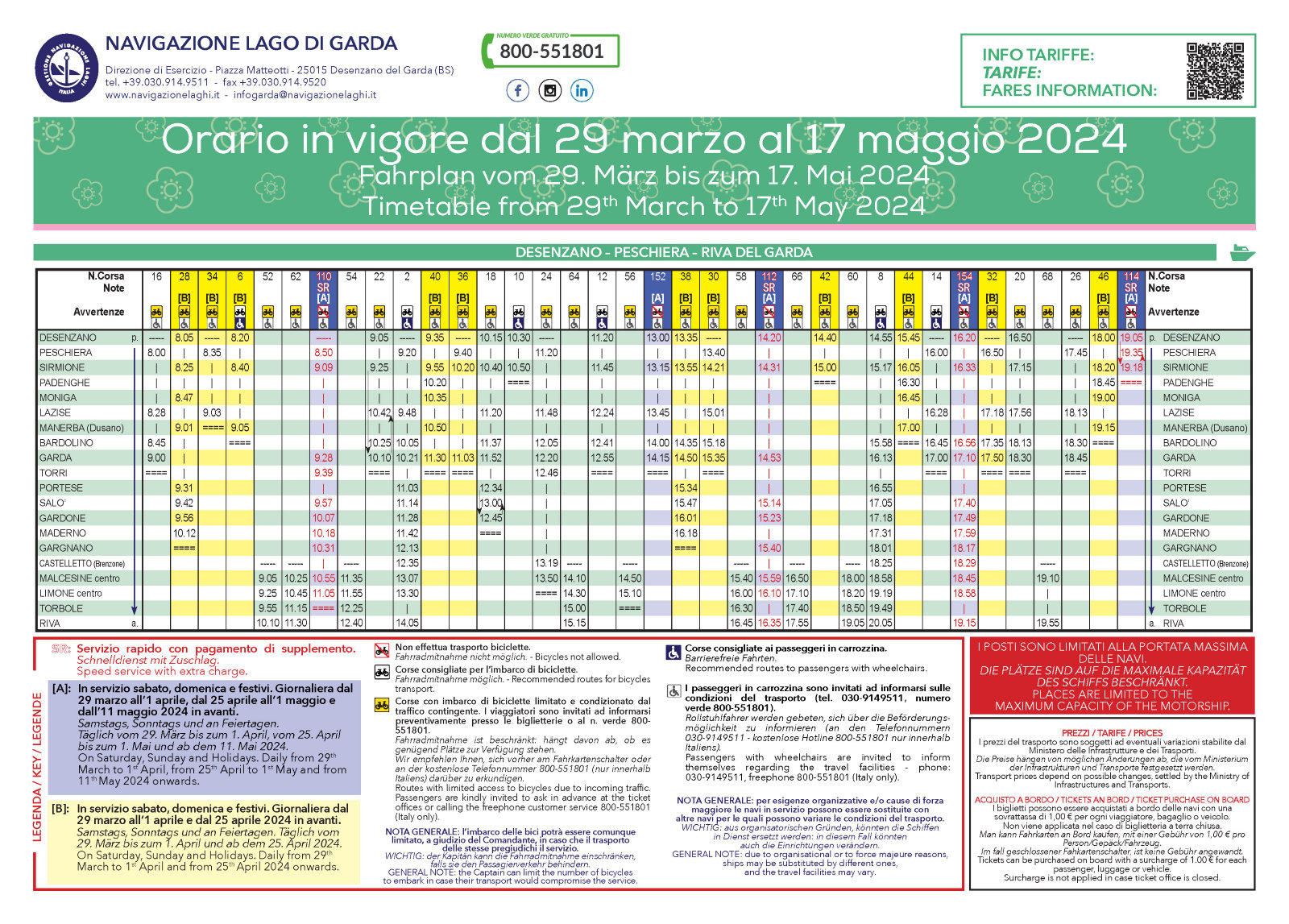 Orario battelli di linea - Fahrplan der Schifffahrt Gardasee - Lake Garda boat timetable